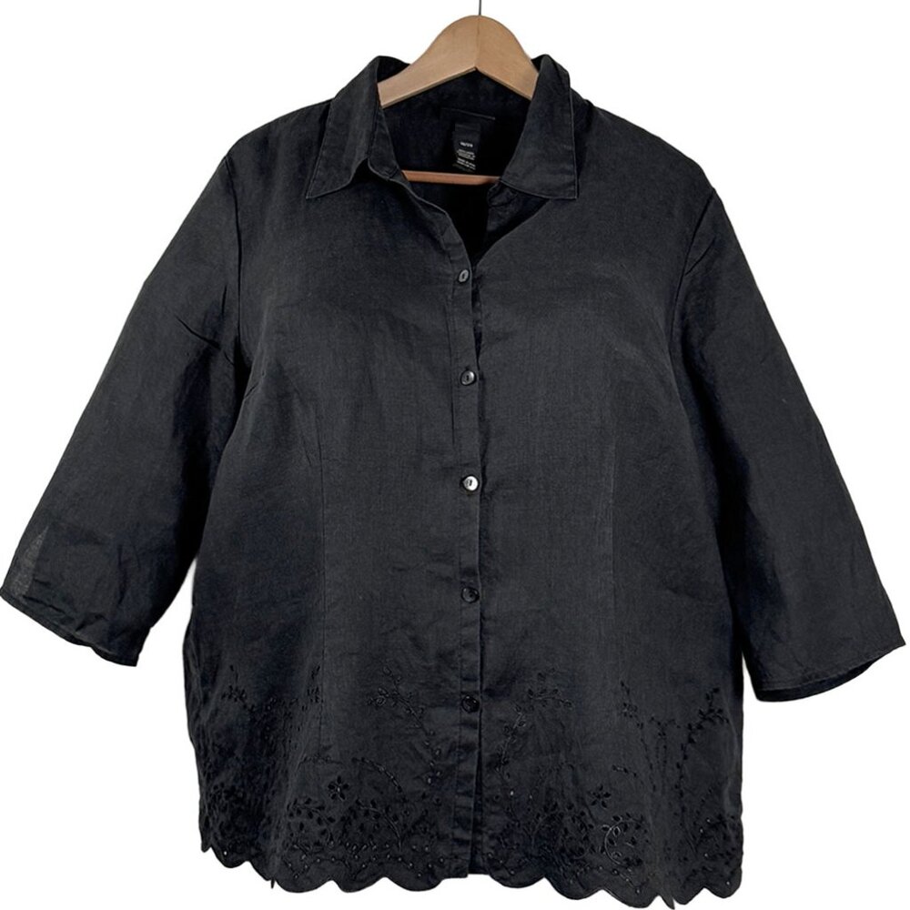 Lane Bryant Black 100% Linen top 18-20 | charming eyelet details